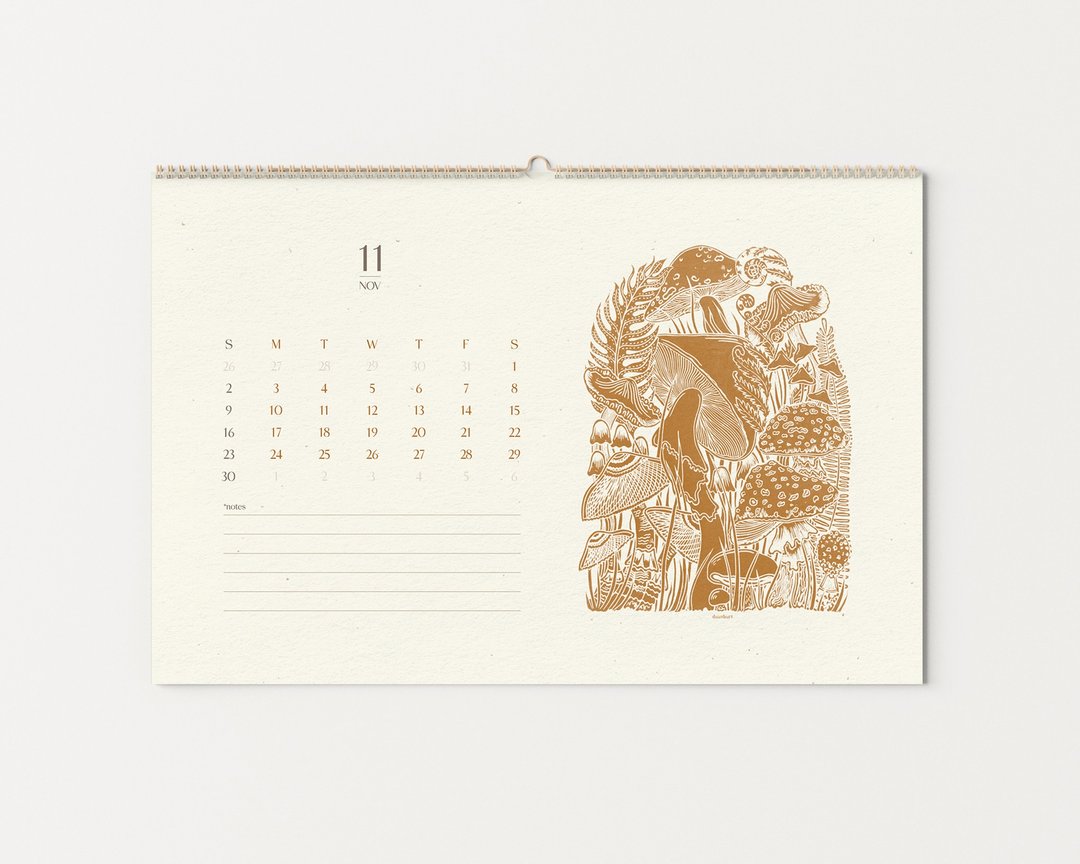 2026 可打印插画月历 赭石色花卉 月度植物 壁饰 - 其他数码设计 - 其他材质 