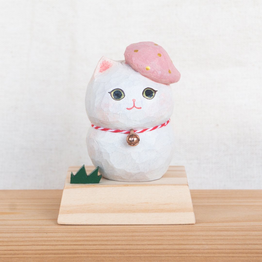 【猫刻动物】木雕招财猫—蜜桃 - 摆饰 - 木头 粉红色