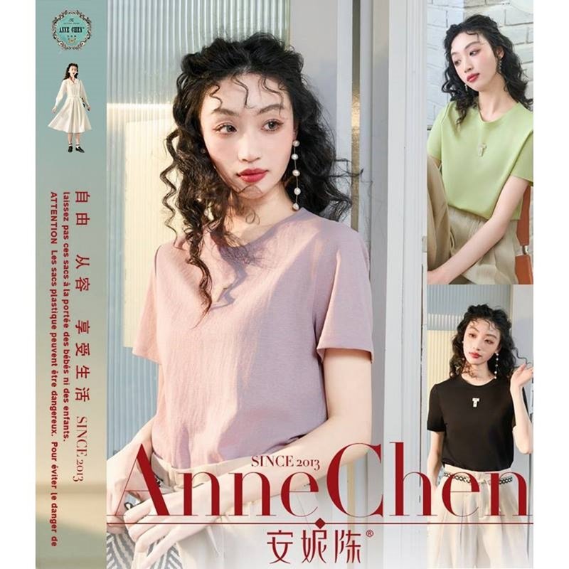 安妮陈老钱风亚麻天丝T恤女夏2025新款亲肤透气宽松百搭正肩上衣 - 女装 T 恤 - 其他材质 多色