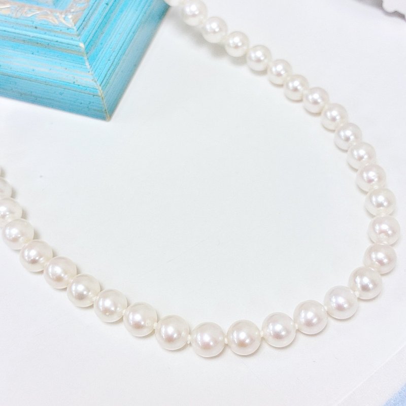 Edith & Jaz • 淡水珍珠纯银元宝扣颈链 - 颈链 - 珍珠 白色