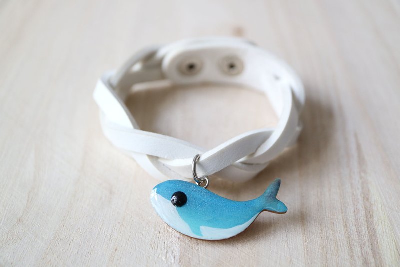 鲸鱼木块吊饰 - 手链/手环 - 木头 蓝色