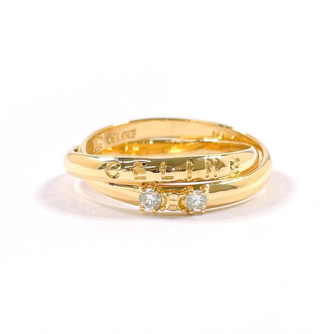 【日本直送 二手美品】13号 CELINE 戒指 Logo Triomphe 双环设计 18K સાવરગોલ્ડ/钻石 稀有 - 戒指 - 贵金属 金色