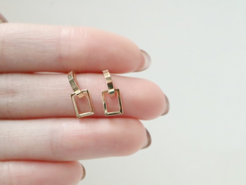 半圆方框几何K金耳环 - 耳环/耳夹 - 玫瑰金 金色