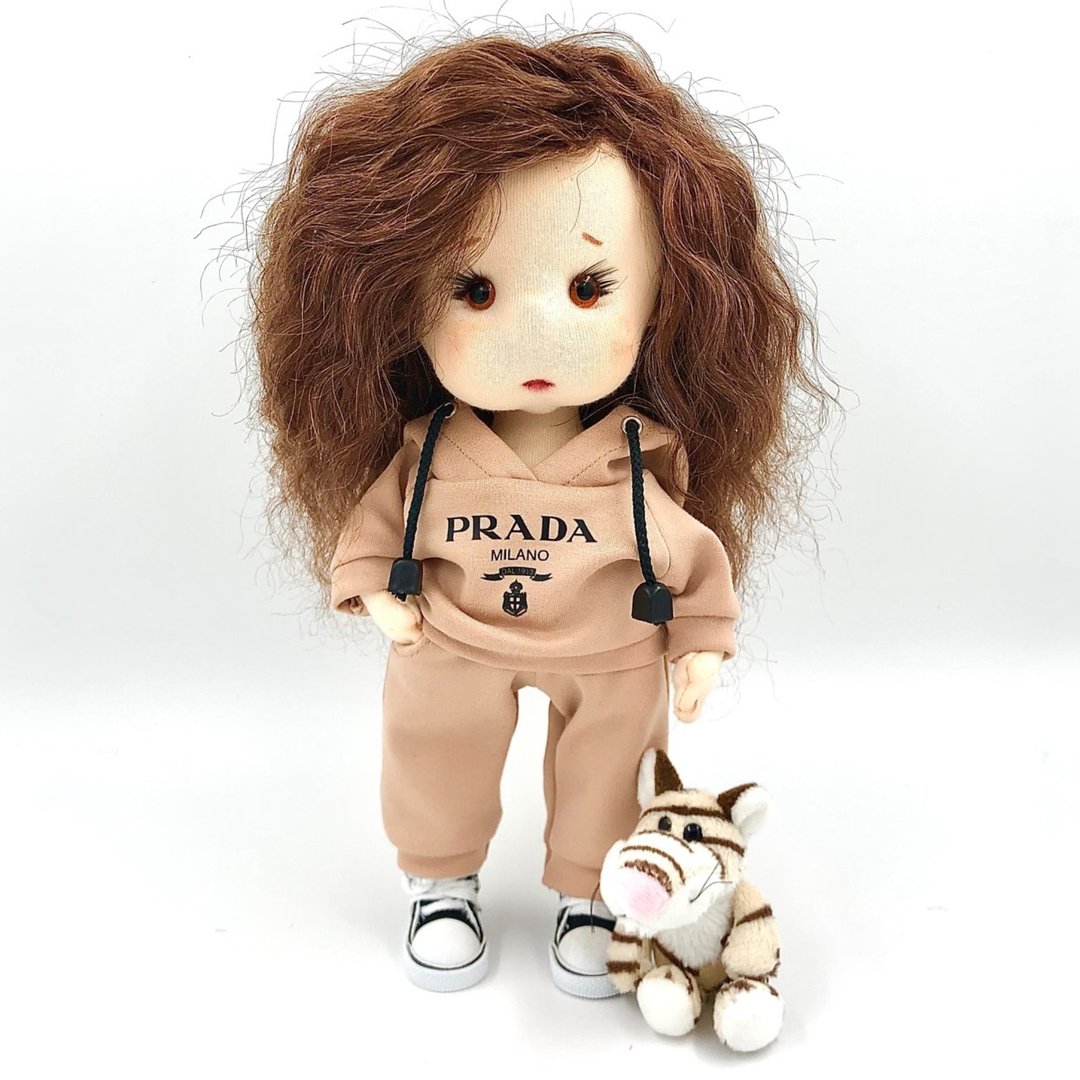 Handmade doll with a tiger, Soft fabric puppe, Cloth doll, Rag doll, Stuffed toy - 玩具/玩偶 - 其他材质 卡其色