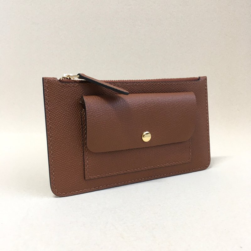 超薄EPSOM皮革拉链长夹/咖啡 - 皮夹/钱包 - 真皮 咖啡色
