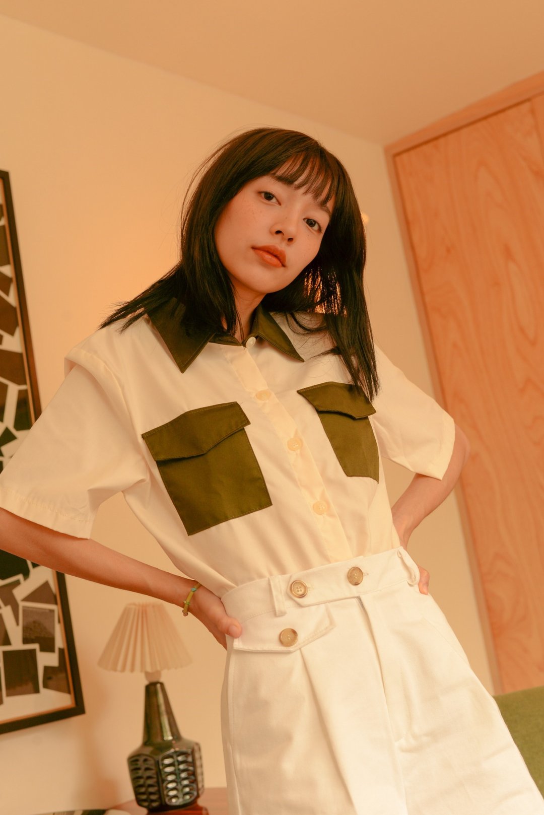 Highestjump BubbleGum Shirt (CreamGreen) - 女装衬衫 - 棉 蓝色