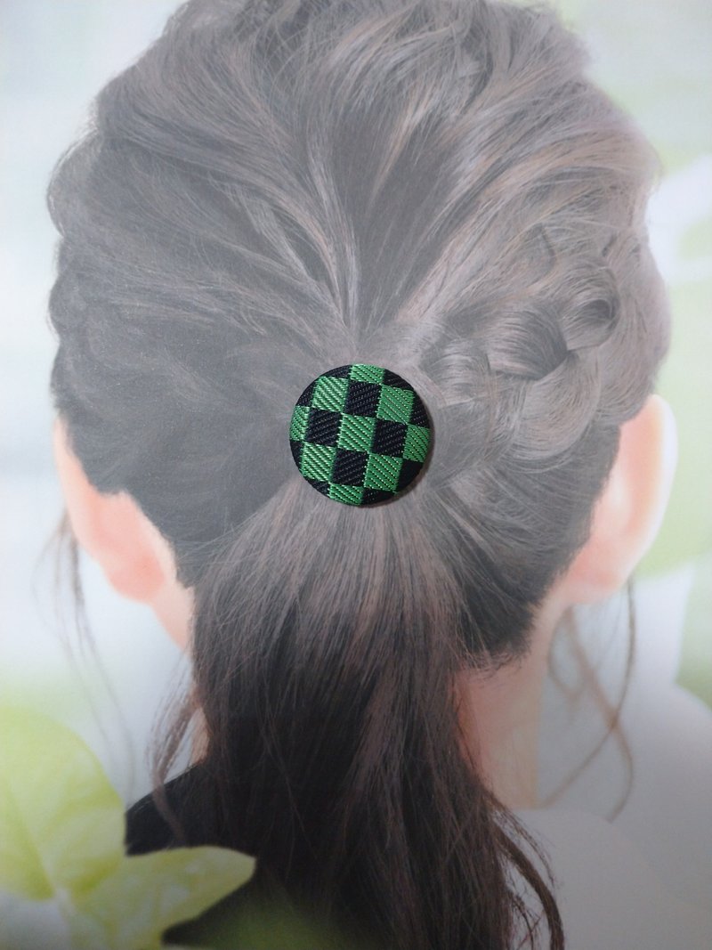 【市松】黑绿 发圈 发饰 日本制 手工制作 - 发饰 - 其他材质 