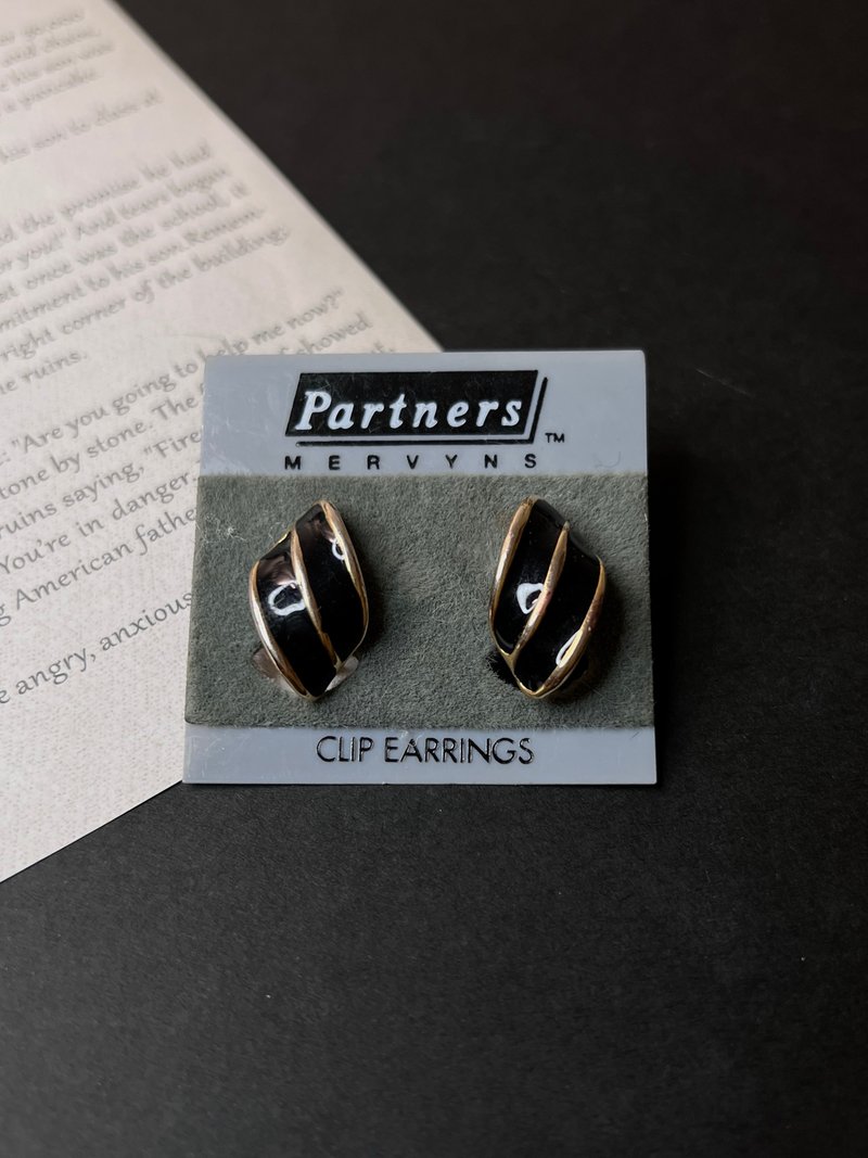 黑金珐琅耳夹 - 耳环/耳夹 - 其他金属 黑色