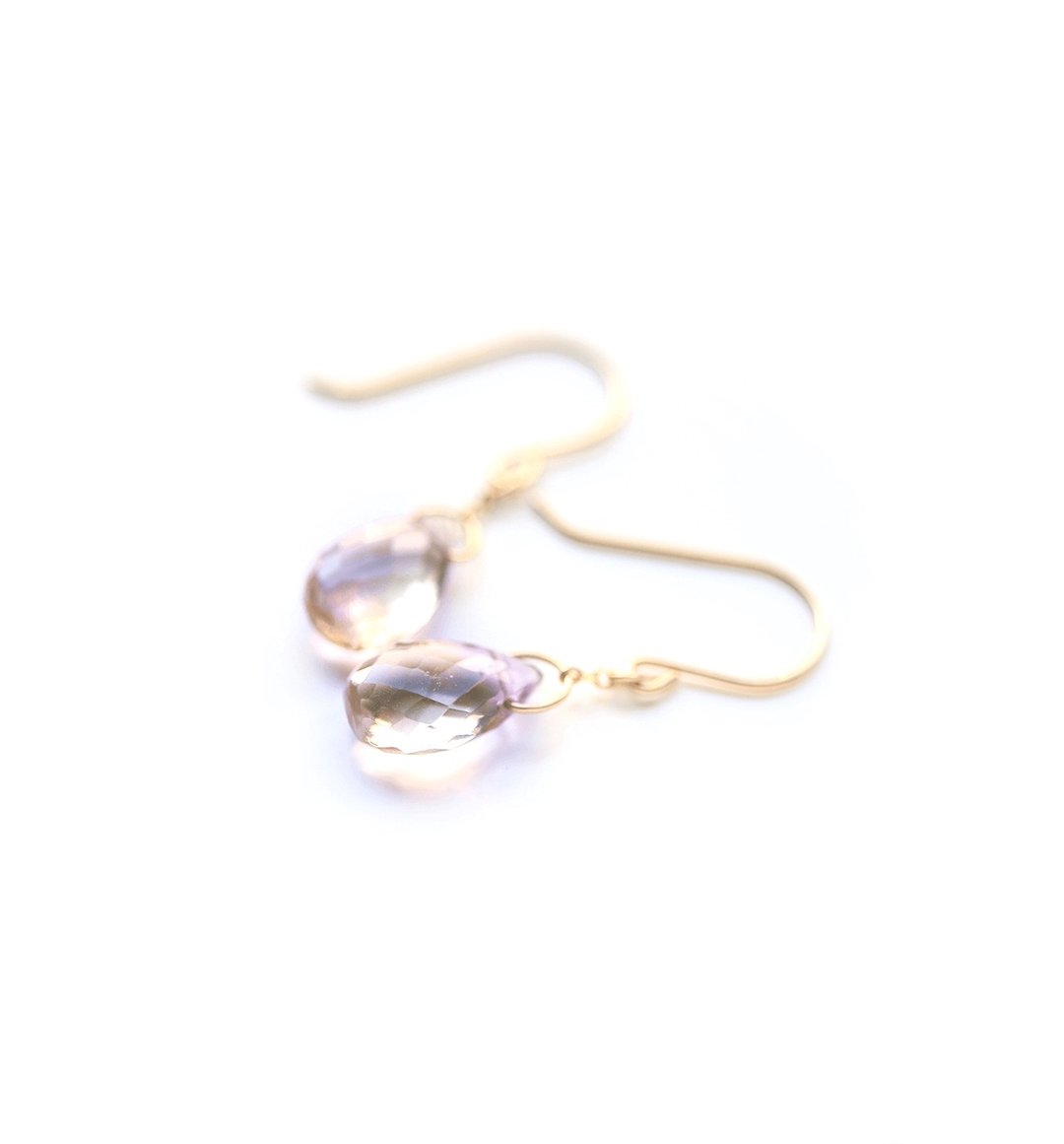 Single ametrine (flat drop) K10 hook earrings ~ESPOIR~ - 耳环/耳夹 - 宝石 紫色