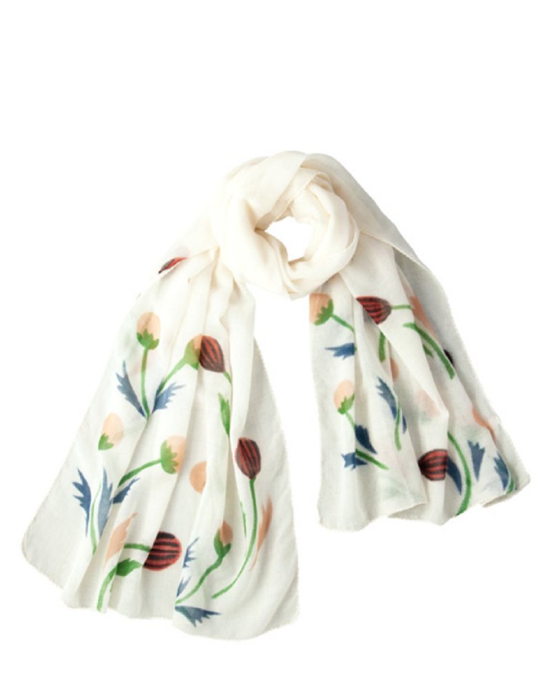 地球树公平贸易fair trade -- 手织羊毛果实图案围巾(白) - 围巾/披肩 - 羊毛 