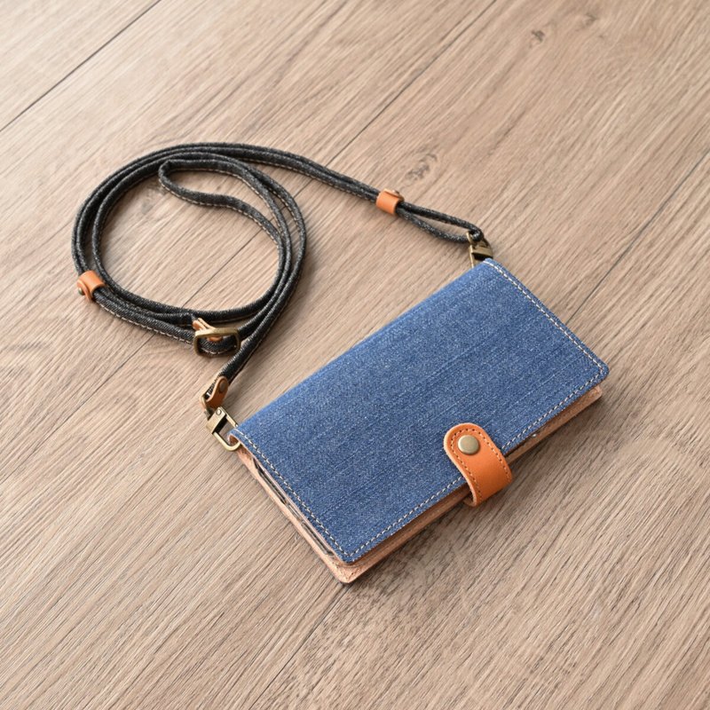 兼容于所有型号智慧型手机外壳笔记本[冈山牛仔布真皮]户外男士生日礼物智慧型手机肩膀AB01M - 手机壳/手机套 - 其他材质 蓝色