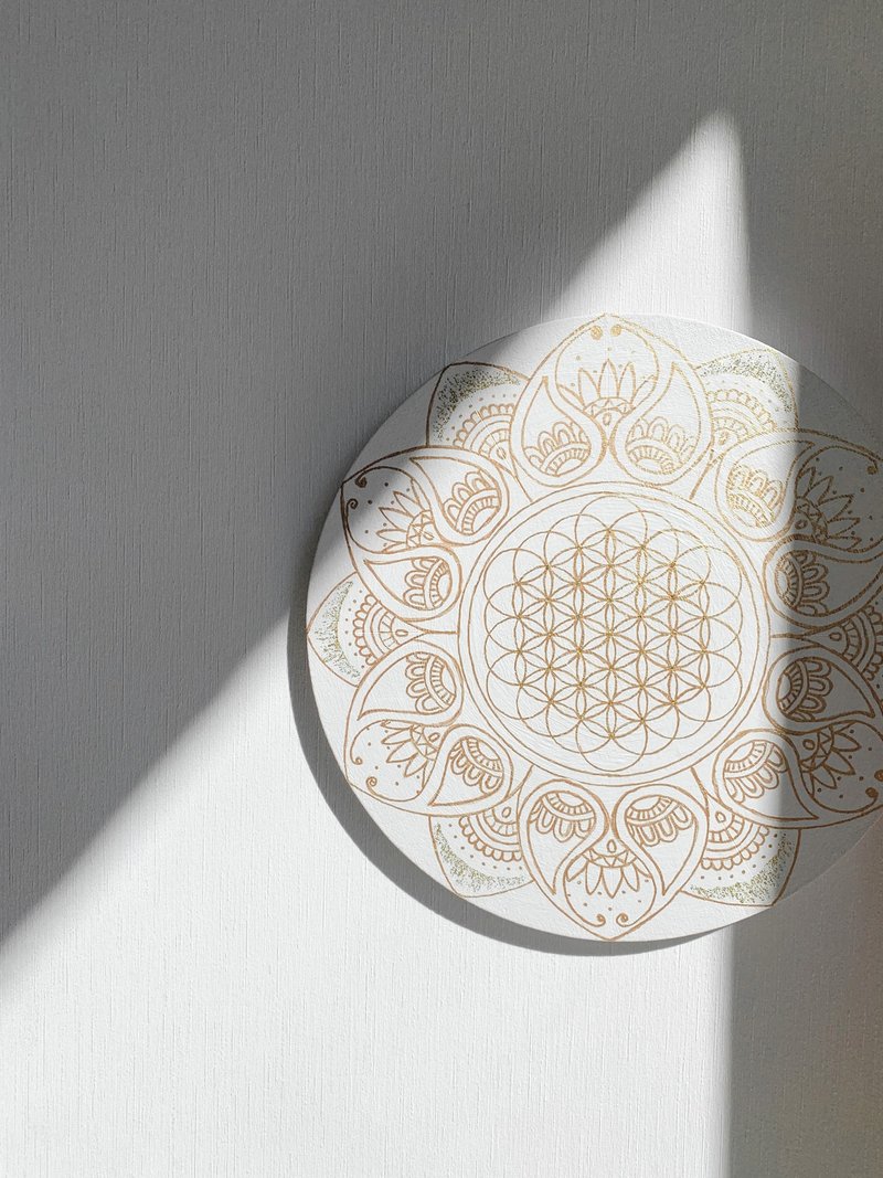 Golden mandala Flower of Life Sacred geometry painting Esoteric meditation art - 墙贴/壁贴 - 压克力 白色