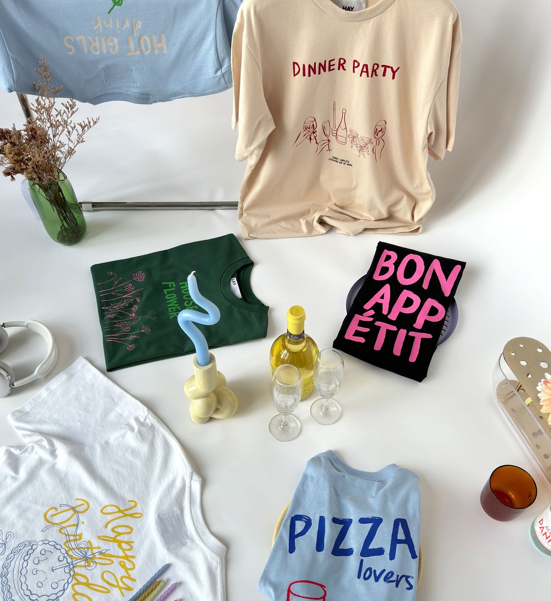 上衣 HAY : Happy Birthday , Pizza , Bon app etit , Dinner Party (中性款) - 女装 T 恤 - 棉 