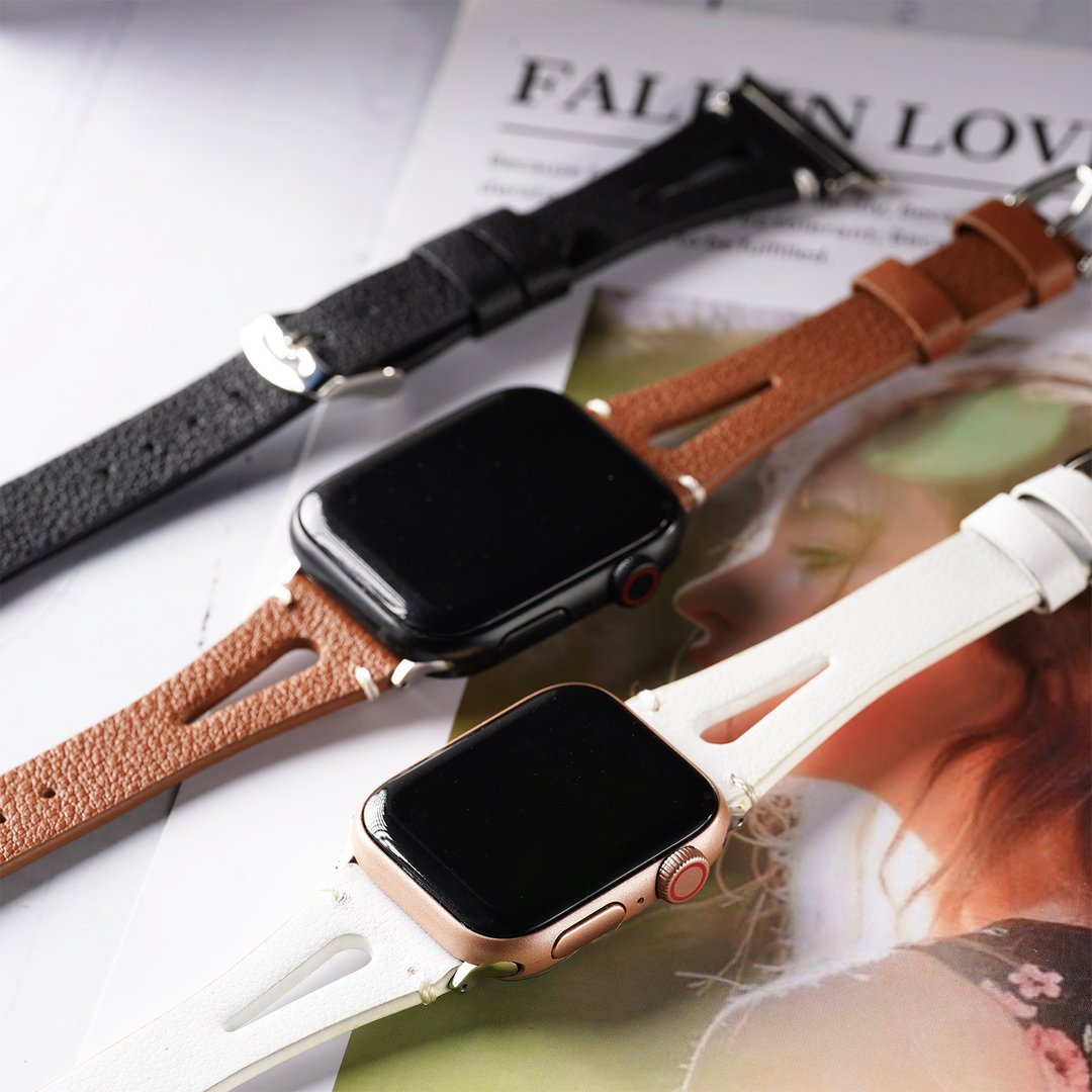 Apple watch - 镂空真皮缩腰苹果表带 - 表带 - 真皮 咖啡色