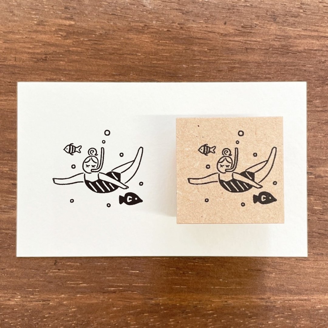 Maa-ru酱 插画印章 海底 8月 橡皮印章 女孩 日本制 a-121 - 印章/印台 - 木头 