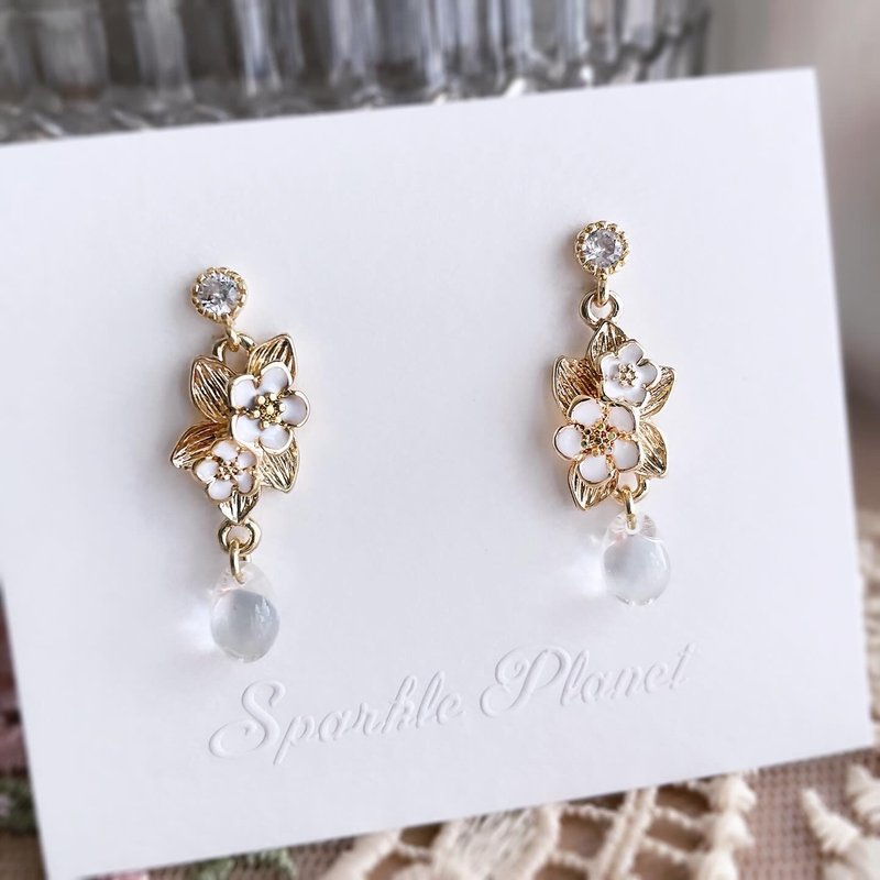 Sunrise Myosotis 晨㬢勿忘草耳环 - 耳环/耳夹 - 银 金色