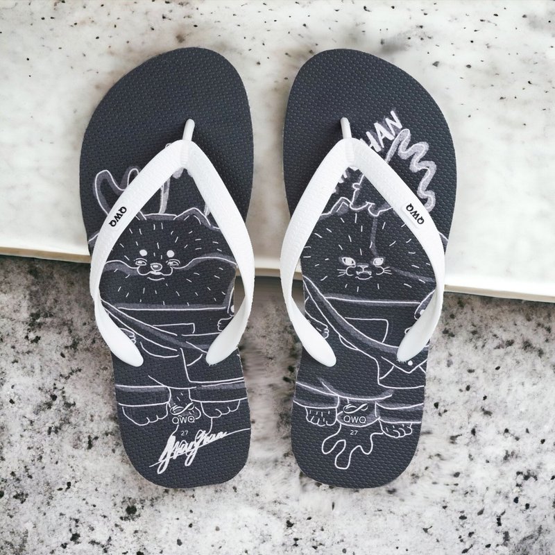 男款防滑海滩夹脚拖 文创联名室外人字拖 憨憨动物园 -半夜去郊游 - 拖鞋 - 橡胶 多色