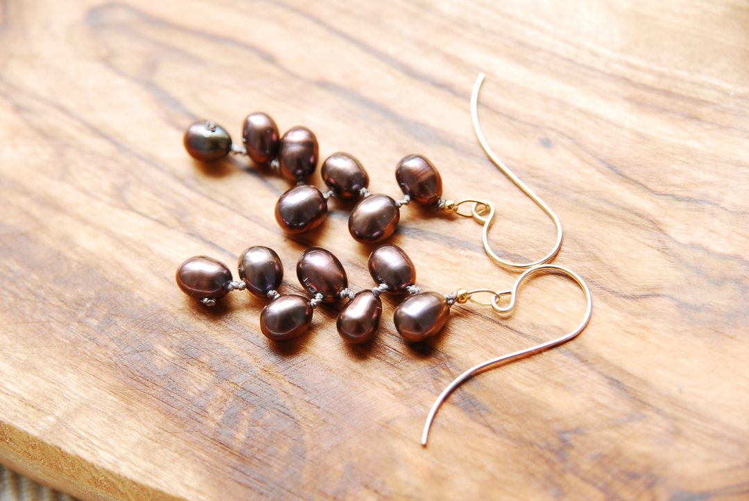 Fruitful autumn piercing 14kgf - 耳环/耳夹 - 宝石 咖啡色
