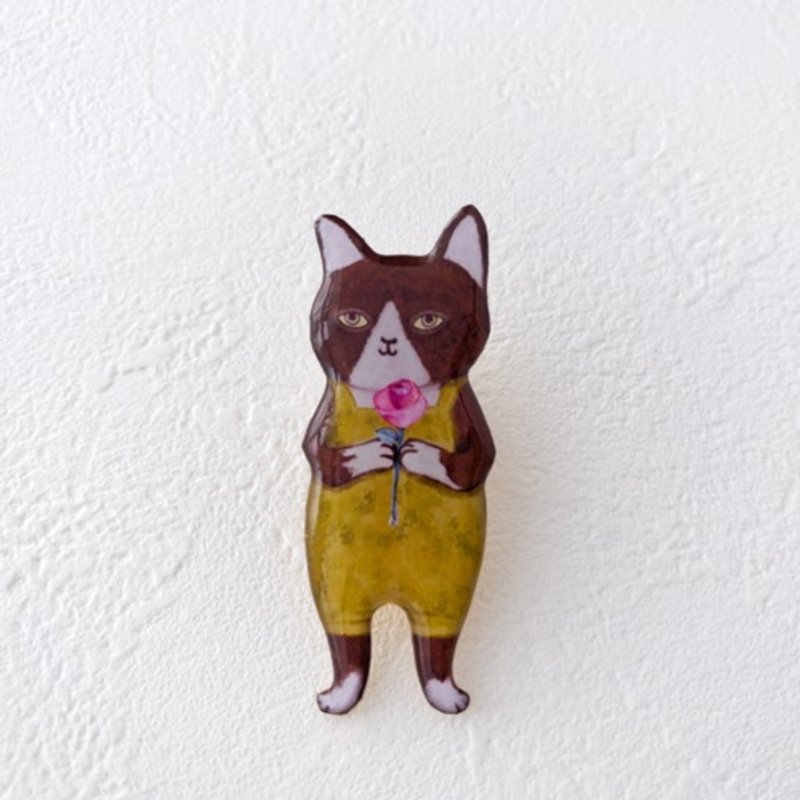 玫瑰与吊带裤猫咪胸针 - 胸针 - 塑料 
