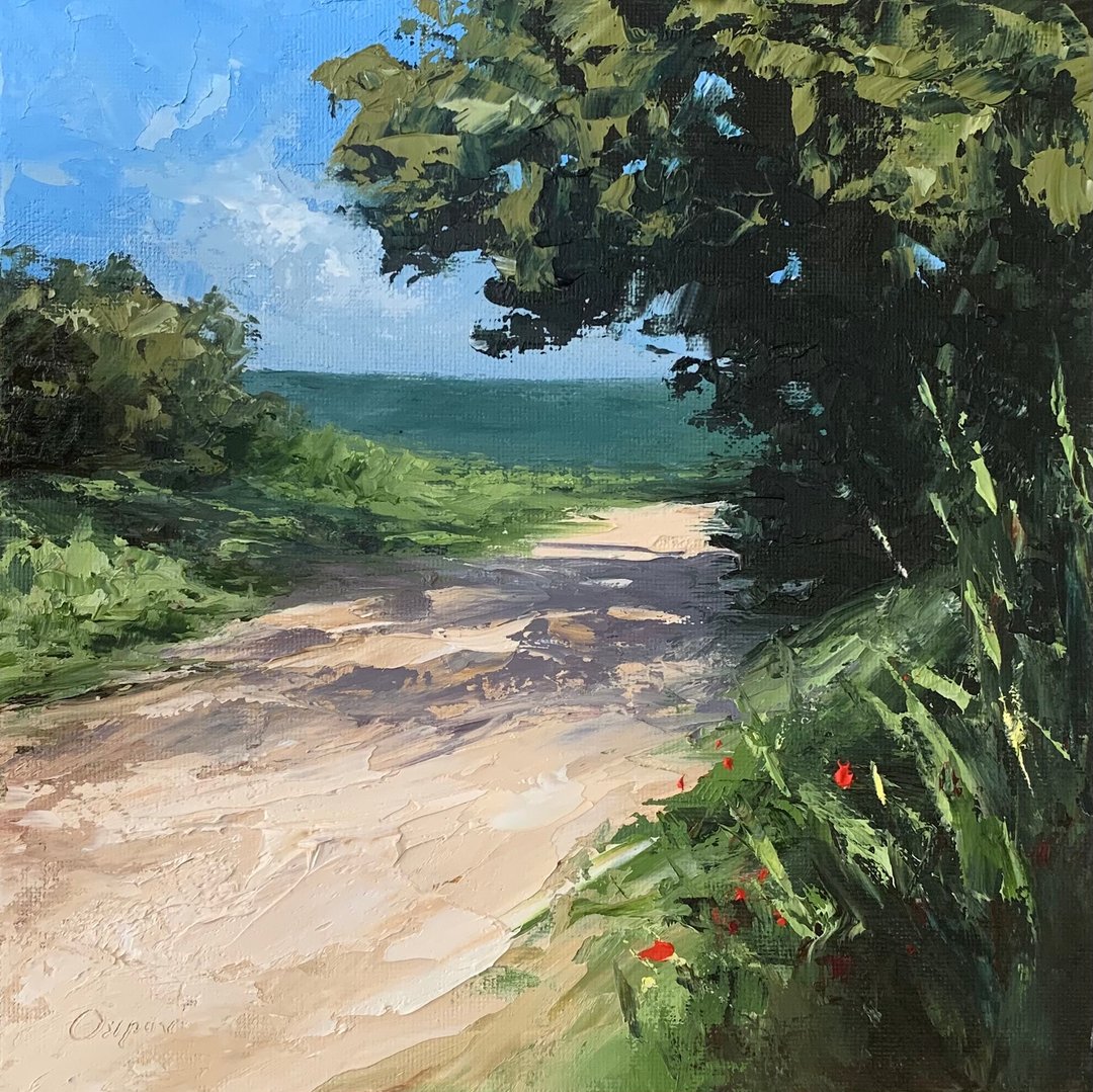 Original Green Trees Landscape Road Oil Painting On Canvas Textured Impasto Art - 墙贴/壁贴 - 棉 多色