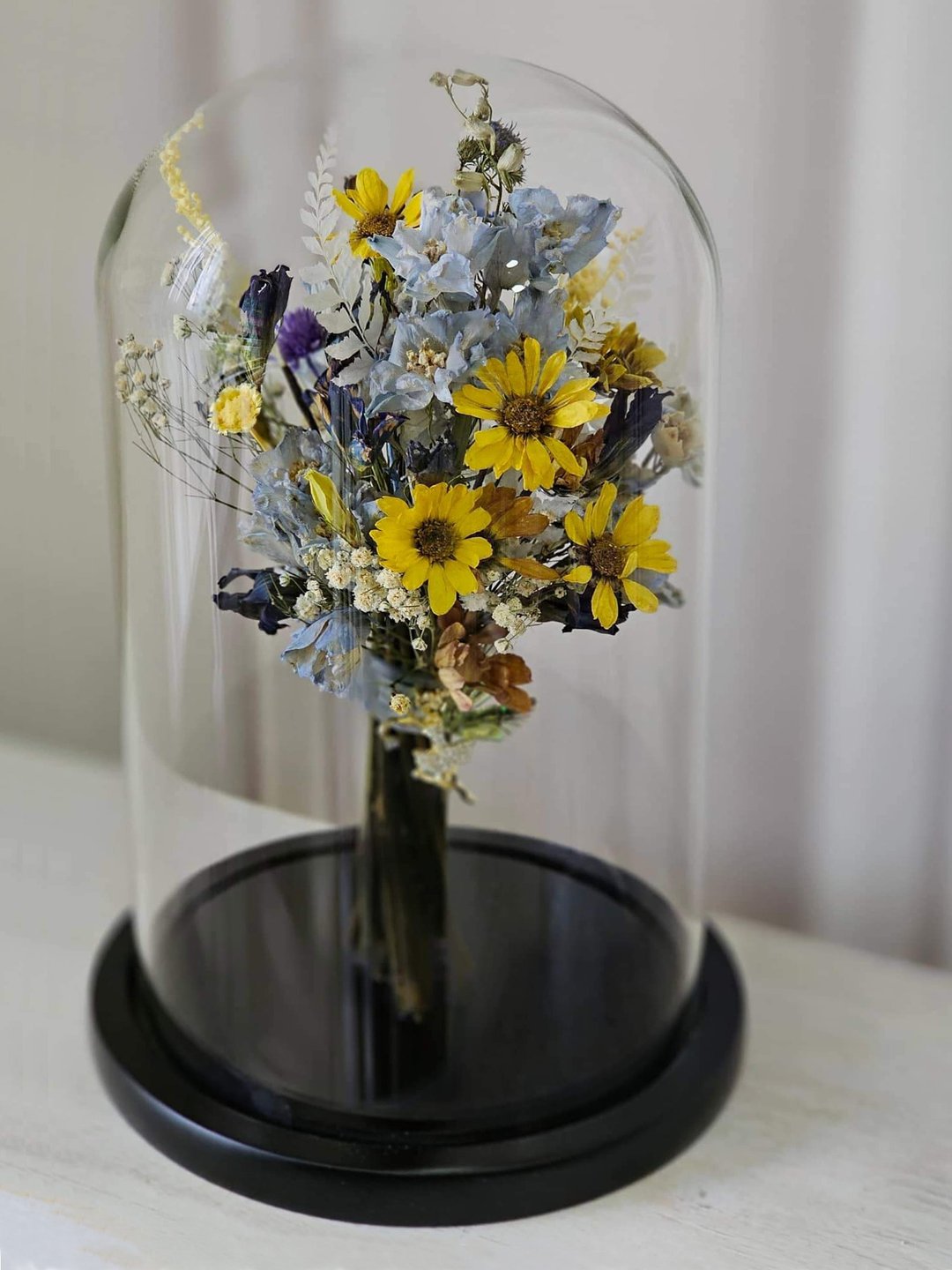 复古干燥花玻璃钟罩 花罩 花钟-永生花 - 干燥花/捧花 - 植物．花 黄色