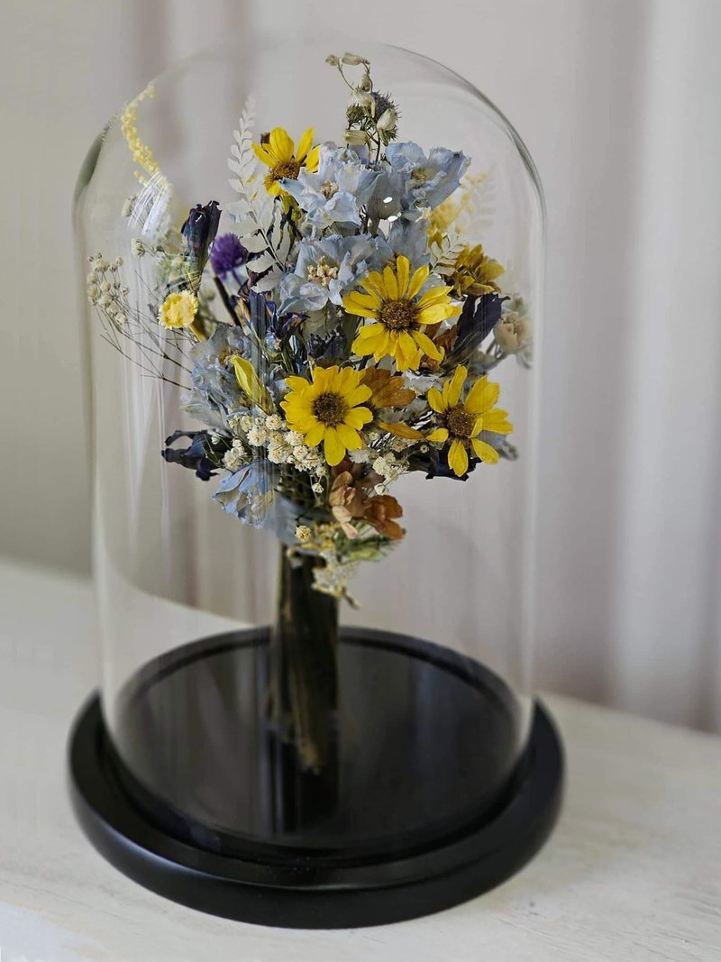 复古干燥花玻璃钟罩 花罩 花钟-永生花 - 干燥花/捧花 - 植物．花 黄色