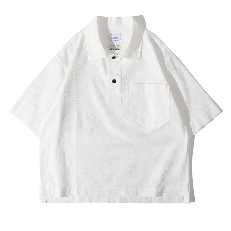 Incense Harbou 日本棉质泡泡纱夏季 Polo 衬衫 - 白色 - 男装衬衫 - 棉．麻 白色