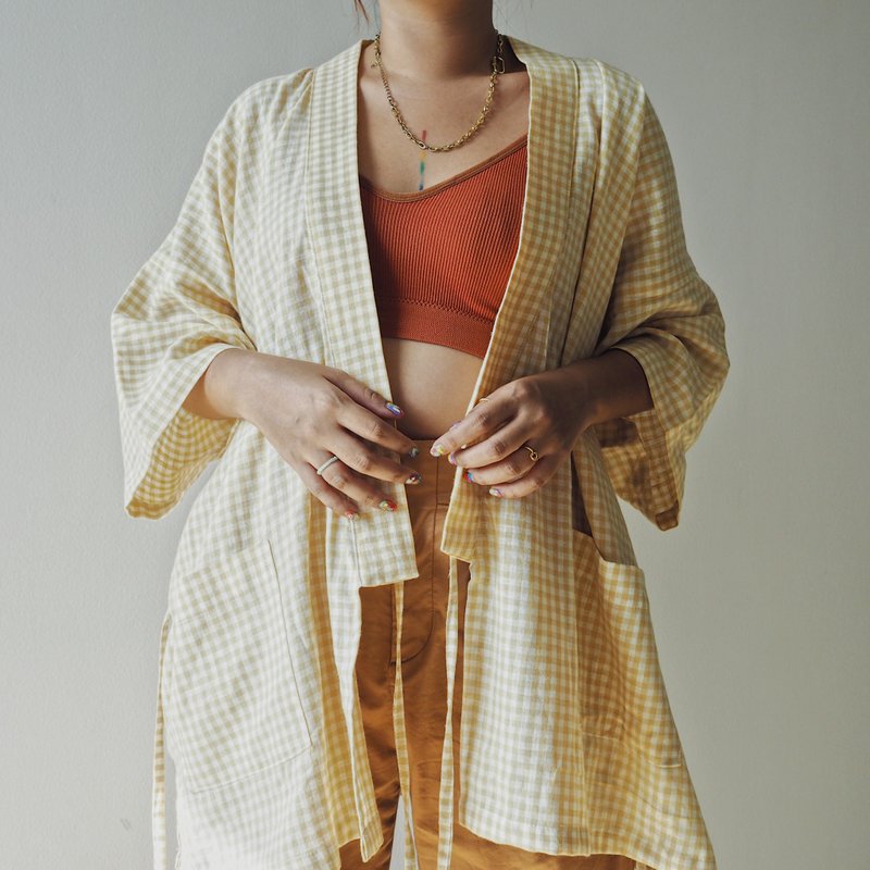 JINBEI YELLOW GINGHAM SCOTCH - 女装休闲/机能外套 - 棉．麻 黄色