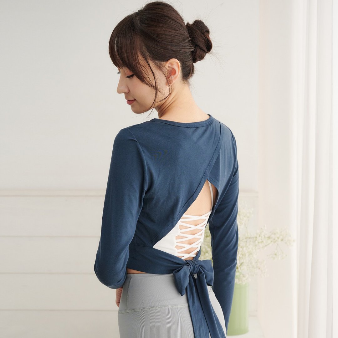 春夏穿搭【Yoga Flow】Ballet Tied Shirt-Indigo  快速出货 - 女装瑜珈服 - 聚酯纤维 