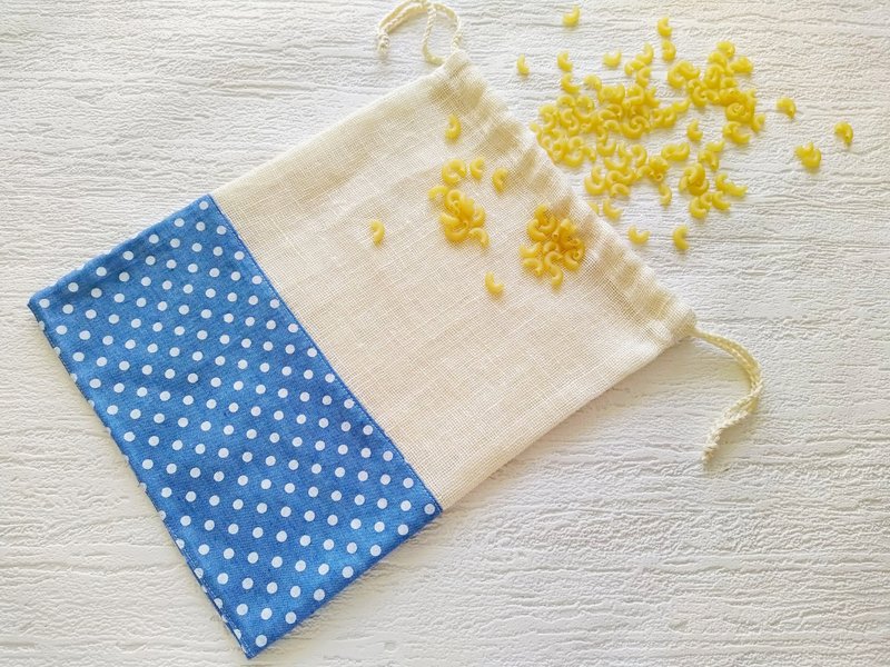 网状蔬果袋一组两入，环保购物袋可重复使用可水洗 - 束口袋双肩包 - 亚麻 蓝色