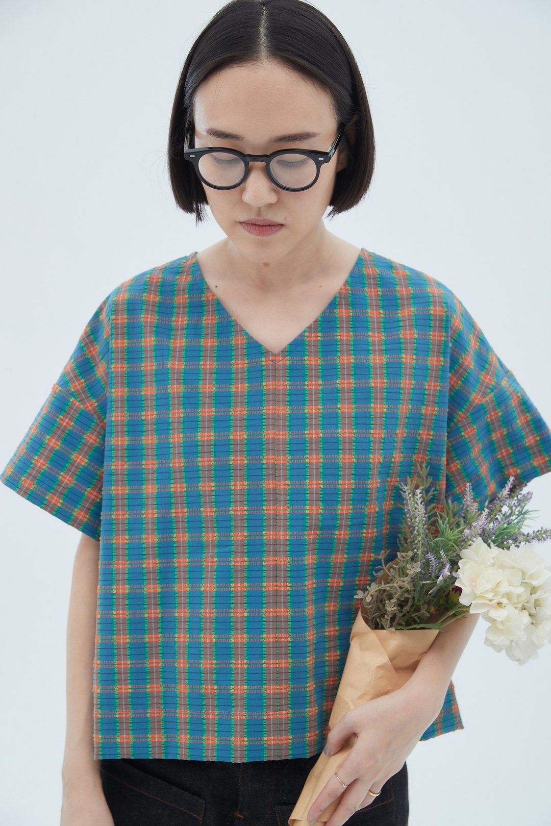 蓝绿格子上衣 - 女装上衣 - 其他材质 蓝色