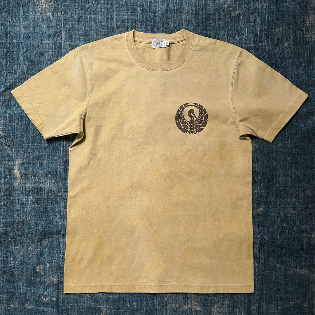 MajorFolk 植物染 石榴皮染 型染仙鹤 dyeing蛋黄色短袖男TEE - 男装上衣/T 恤 - 棉 
