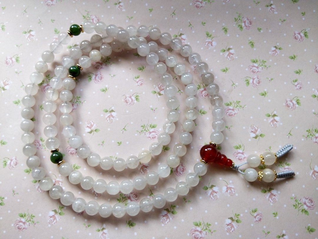 ORLI Jewelry 天然白发晶108颗念珠 天然石 水晶 白兔毛佛珠发晶 - 项链 - 水晶 白色