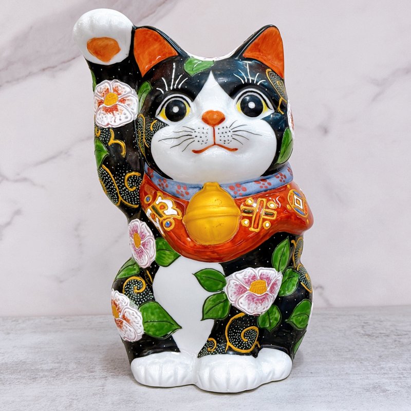 【华贵聚福】日本九谷烧招财猫 | 黑地华盛 - 摆饰 - 瓷 黑色
