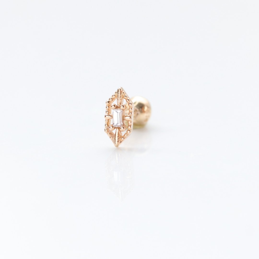 14K 六角菱形钻锁珠耳环_KPE5301 (单个)  耳骨 耳窝 不退 - 耳环/耳夹 - 贵金属 金色