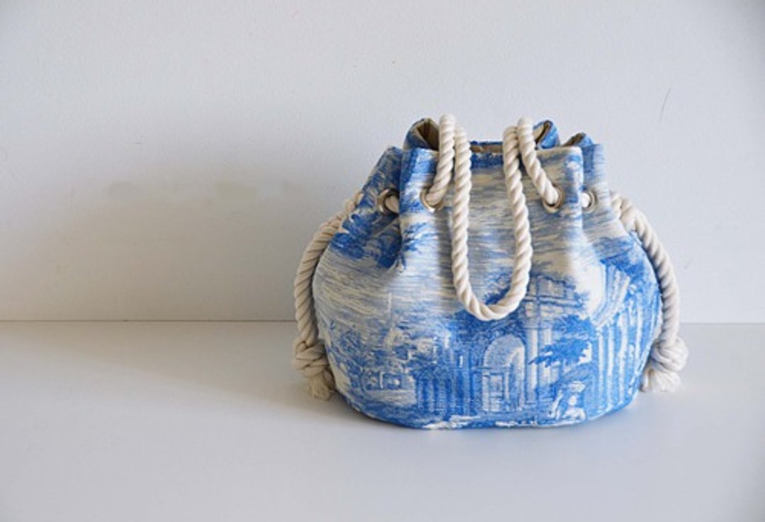 限量贩售 Toile de Jouy 提花海洋风手提包 蓝色 - 手提包/手提袋 - 棉．麻 