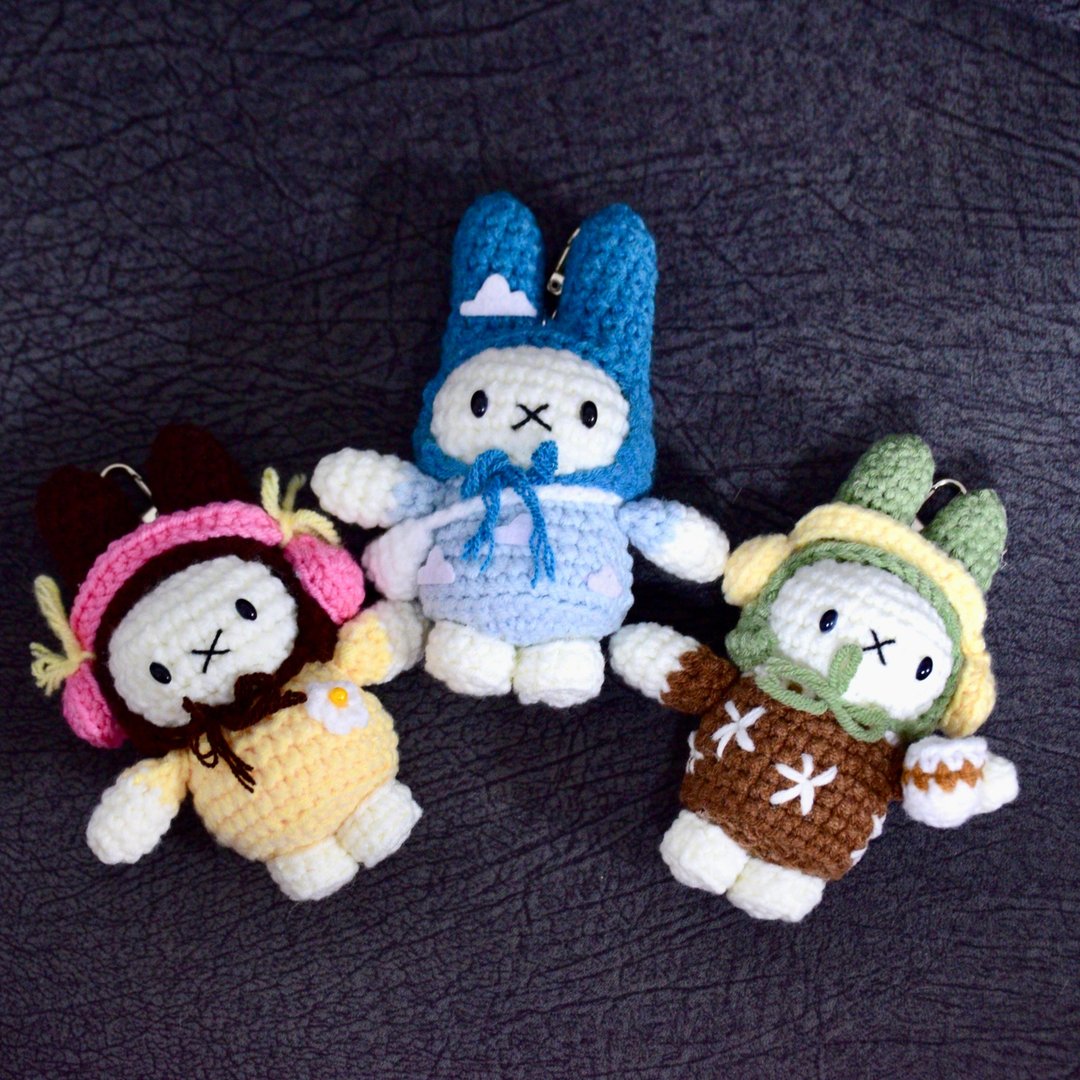 Miffy Bunny 手织钩针钥匙圈 - 吊饰 - 聚酯纤维 多色
