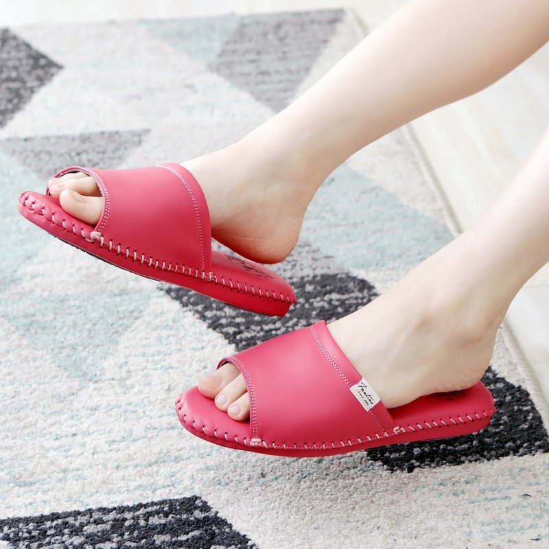 追加款】真皮室内防滑拖鞋(缤纷森林)莓果红/情人节礼物/ - 室内拖鞋 - 真皮 红色