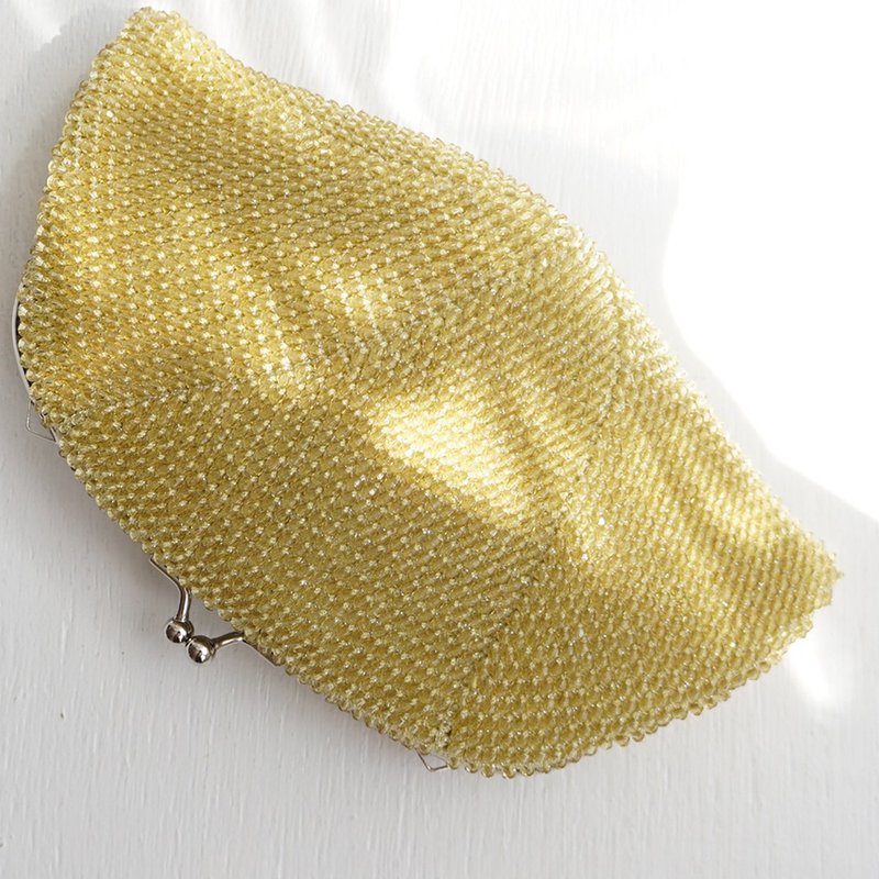 Ba-ba handmade  Acrylic beads crochet petit bag No.1669 - 化妆包/杂物包 - 其他材质 黄色