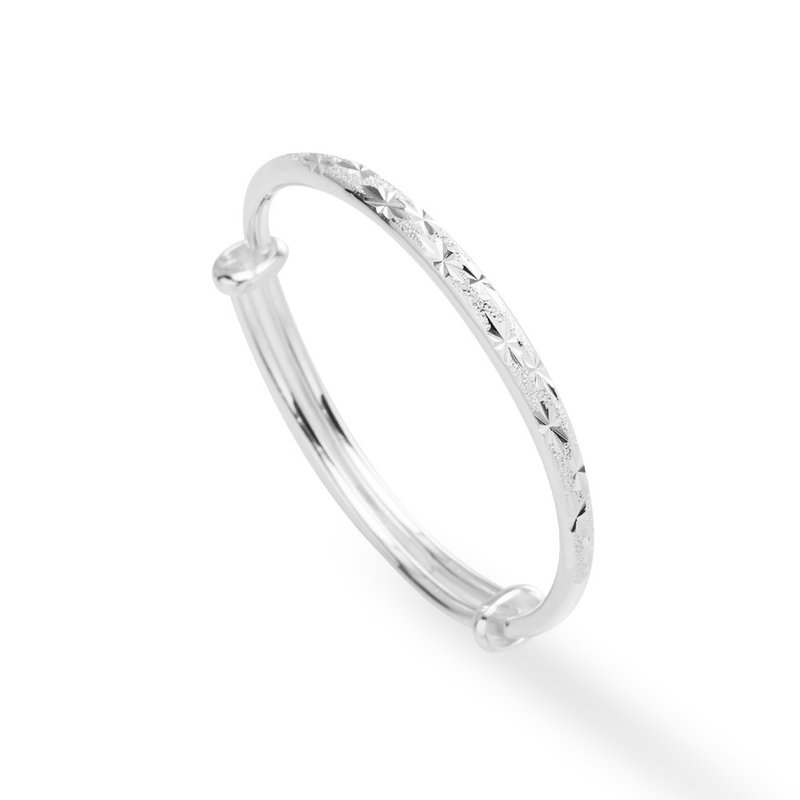 【童乐绘金饰】儿童纯银手镯手环 经典钻砂 (弥月银饰 满月礼) - 满月礼盒 - 纯银 银色