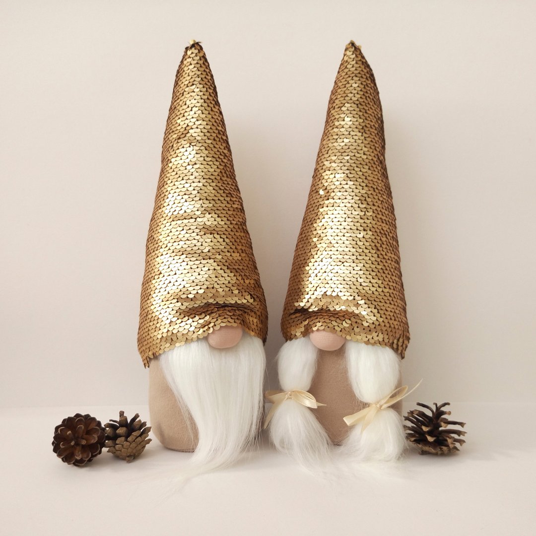 Christmas Gnome Gold Hat Santa Gnome Plush Swedish Nisse Handmade Scandinavian - 玩偶/公仔 - 其他材质 