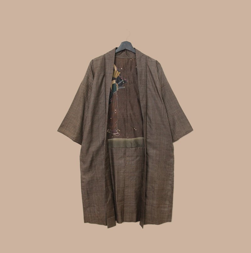 Back to Green-日本带回羽织 落花下的舞女 M-42/vintage kimono - 女装休闲/机能外套 - 丝．绢 