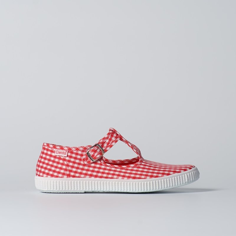 西班牙帆布鞋 玛莉珍 红色 格子布 香香鞋 可水洗 51007 - 女款休闲鞋 - 棉．麻 红色