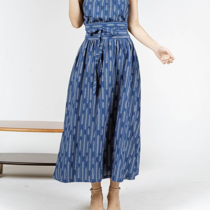 Natural Cotton Skirt Bow Tie Summer Skirt - Blue - 裙子 - 棉．麻 蓝色