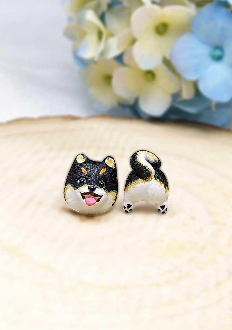 全手作 黑柴耳环 柴犬 防敏感耳针 耳钉/耳夹 - 耳环/耳夹 - 粘土 橘色