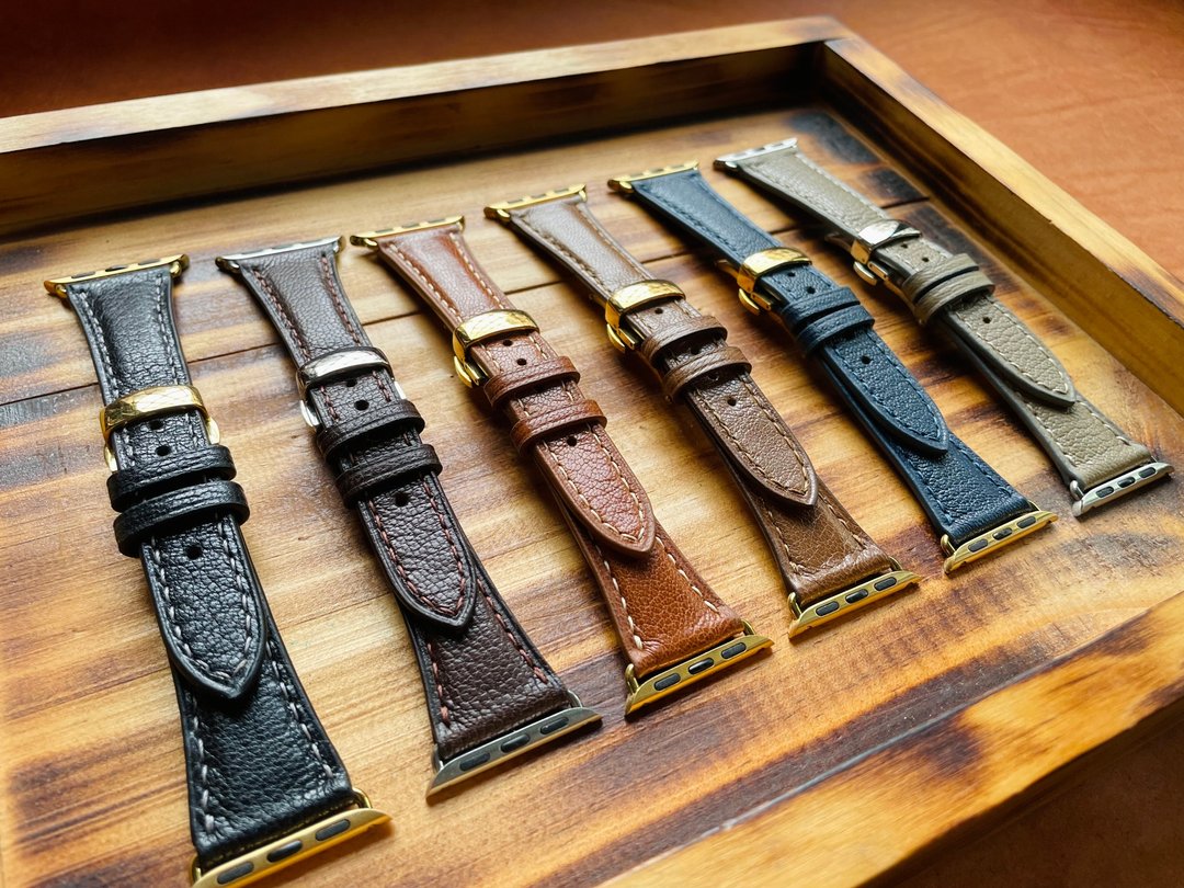 【Apple Watch 16mm 山羊皮 窄版 蝴蝶扣表带】各版本适用 Ultra - 表带 - 真皮 黑色