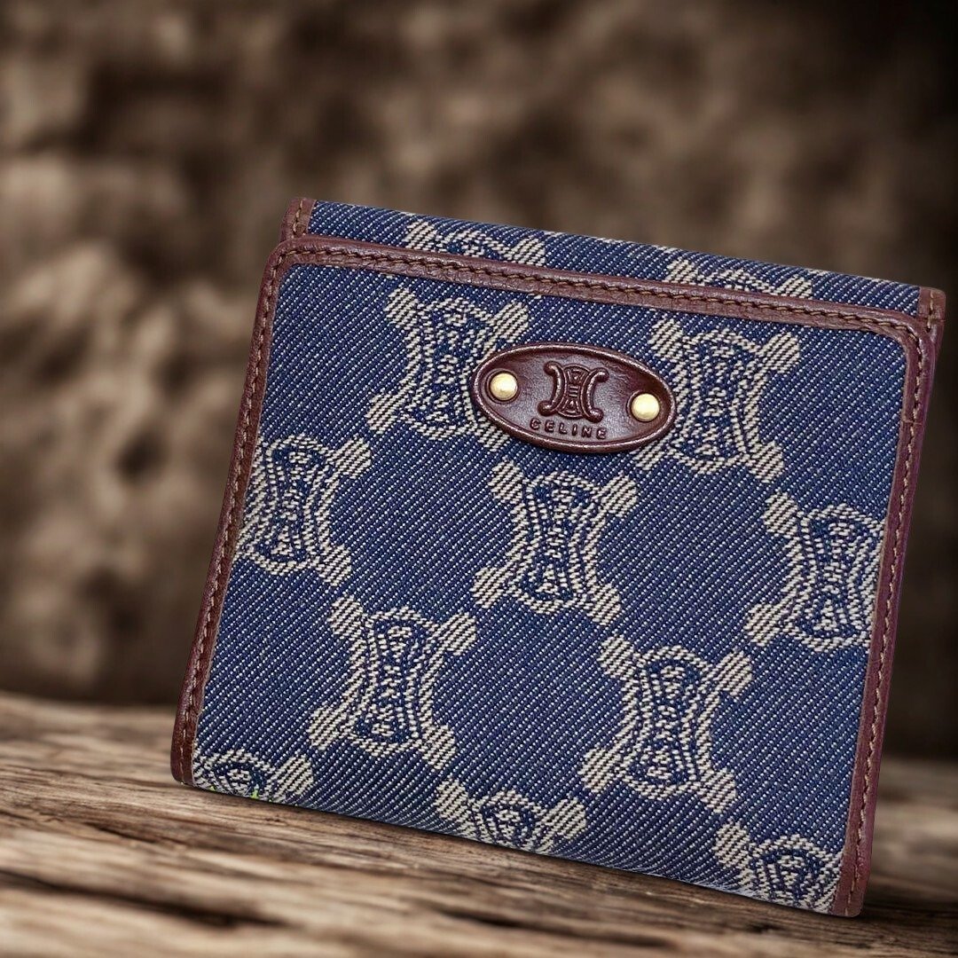 绝版古董包 Celine 牛仔蓝凯旋门短夹 银包 皮夹 中古包 二手包 - 侧背包/斜挎包 - 真皮 蓝色
