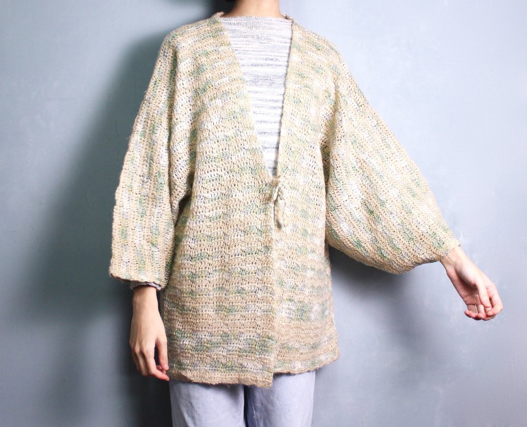 FOAK古着 柔嫩肤绿混色毛线钩织和服 - 其他 - 羊毛 