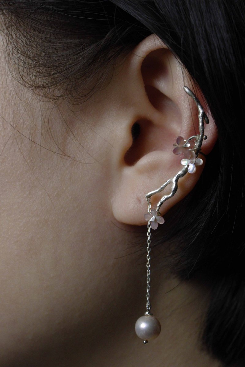 樱语 | 自然探索 // 粉色贝壳樱花耳扣 // 单支无耳洞可 - 耳环/耳夹 - 宝石 银色