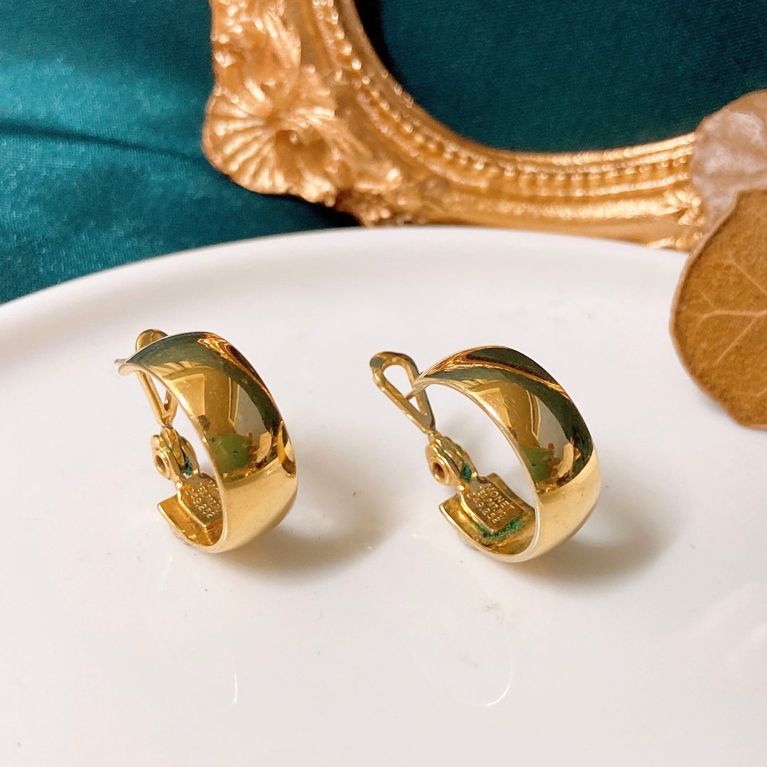 【西洋古董饰品】Monet DesPat 雅致圆润宽版 金 耳环 耳针 - 耳环/耳夹 - 贵金属 金色
